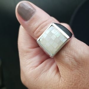 Lia Sophia Ring size 10 Square Statement Opalescent Mother of Pearl Mosaic Inlay